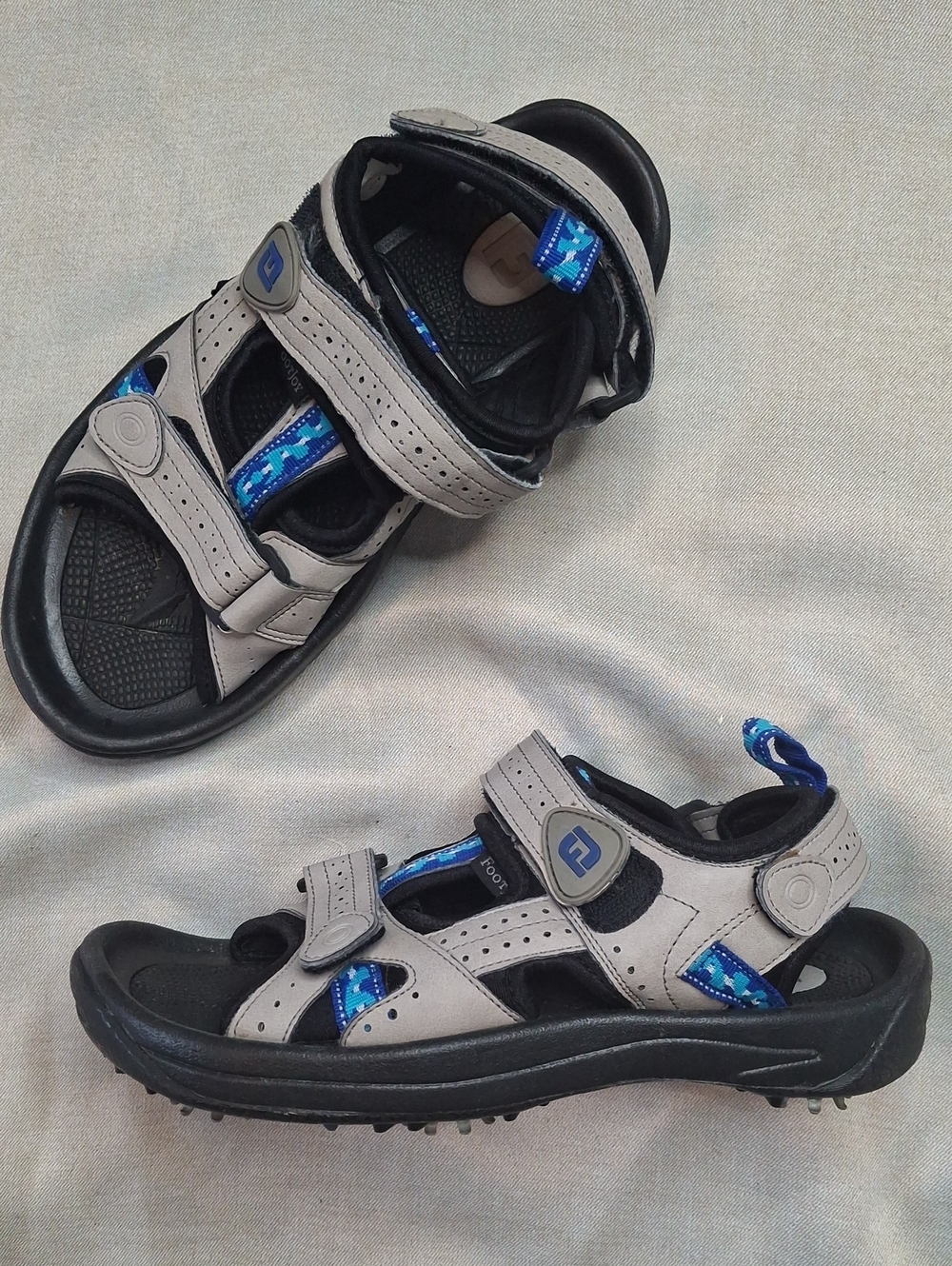 FootJoy FJ Golf Sandals Men’s Size 8M Gray Black Blue SoftSpikes Cleats 48443